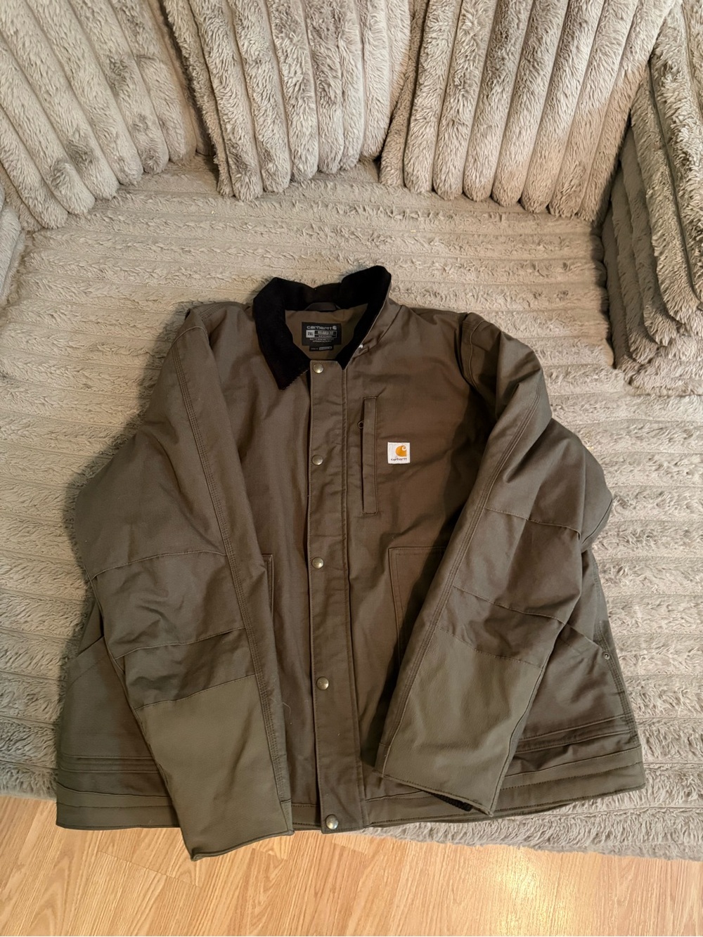 Carhartt Olive Brown Work Jacket with Black Corduroy Collar